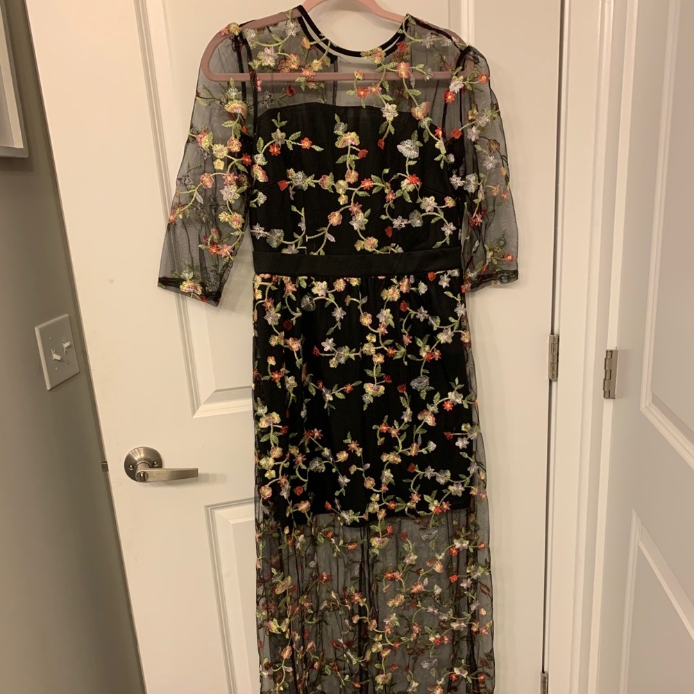Black maxi dress with embroidery